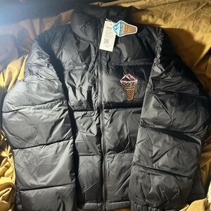 Black Puffer Jacket with Ice Cream Design